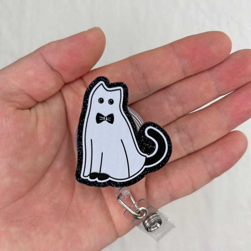 Bydevia Funny Ghost Black Cat Halloween Badge Reel Retractable, Fall Badge Reel for Nurse Nursing RN MA CNA LPN Medical Worker & Teacher, Spooky Cat Badge Holder with Alligator Clip & 24” Durable Nylon Cord - Image 3
